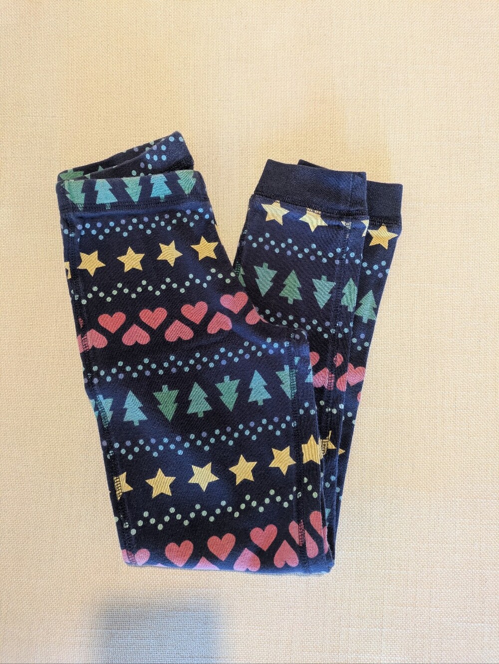 Primary Navy Pajama Bottoms with Pink Hearts, Yellow Stars & Green Trees